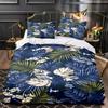 Tropical Plants Floral King Queen Duvet Cover Green Palm Leaves Bedding Set Cream-colored Flowers 2/3pcs Polyester Quilt Cover