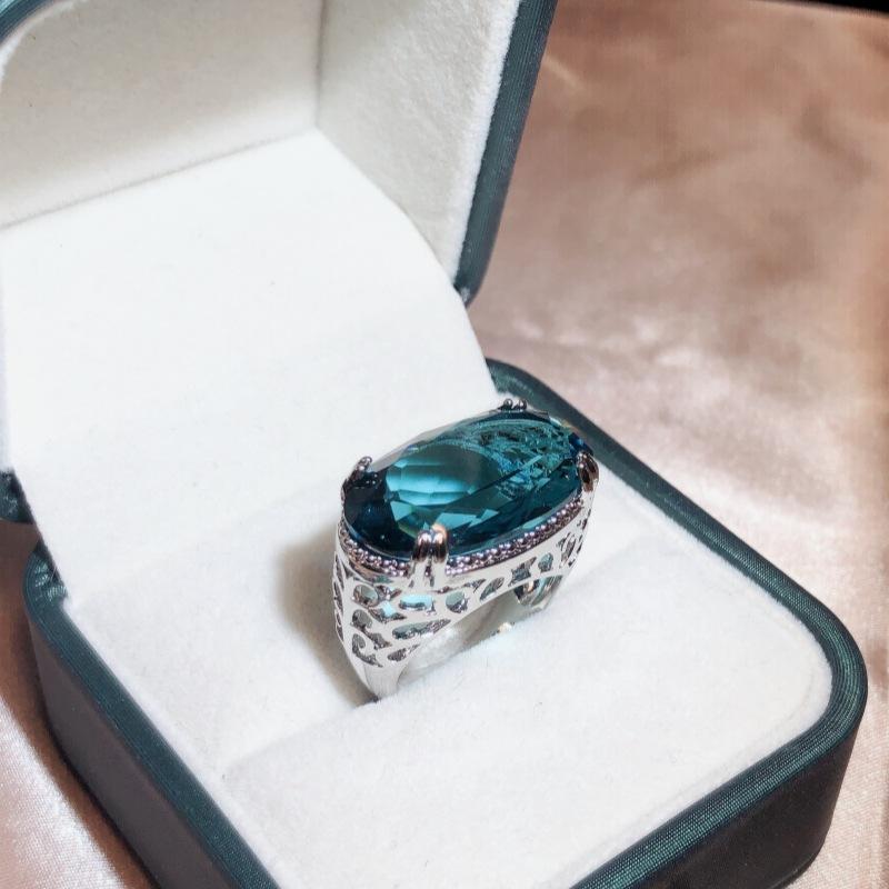 Silver Fashion New For Ladies Party Light Blue Large Gemstone Ring Party Wedding Jewelry Gift
