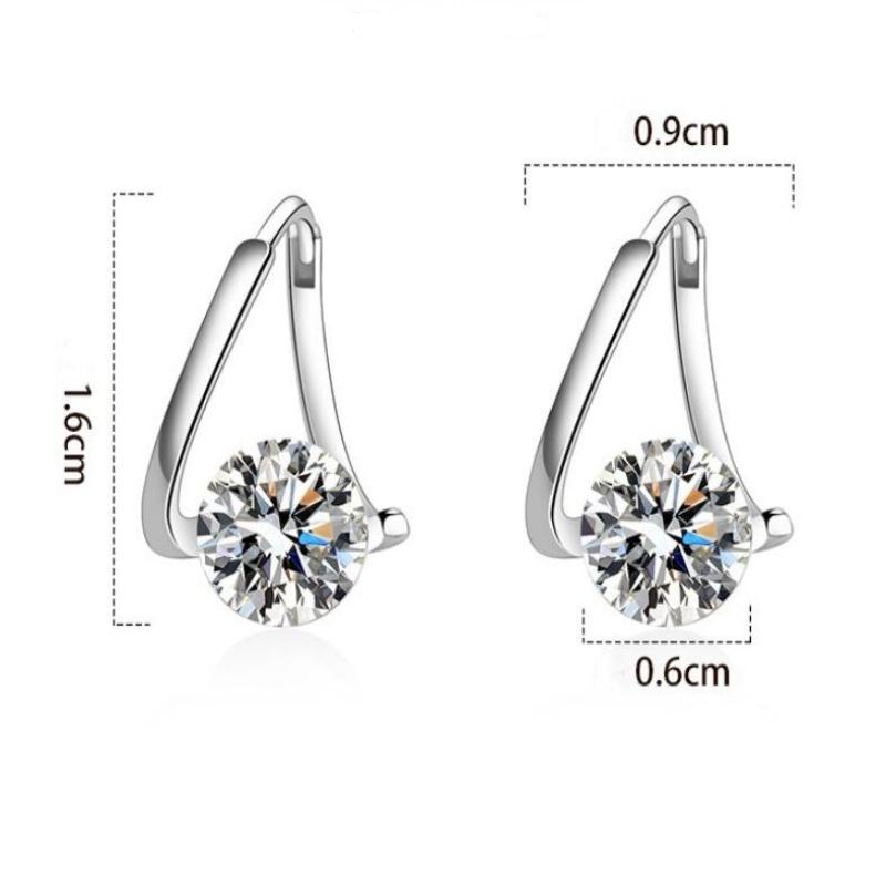 New  Sterling  Zircon Crystal Earrings Simple Geometric Design Engagement Jewelry Gift for Women