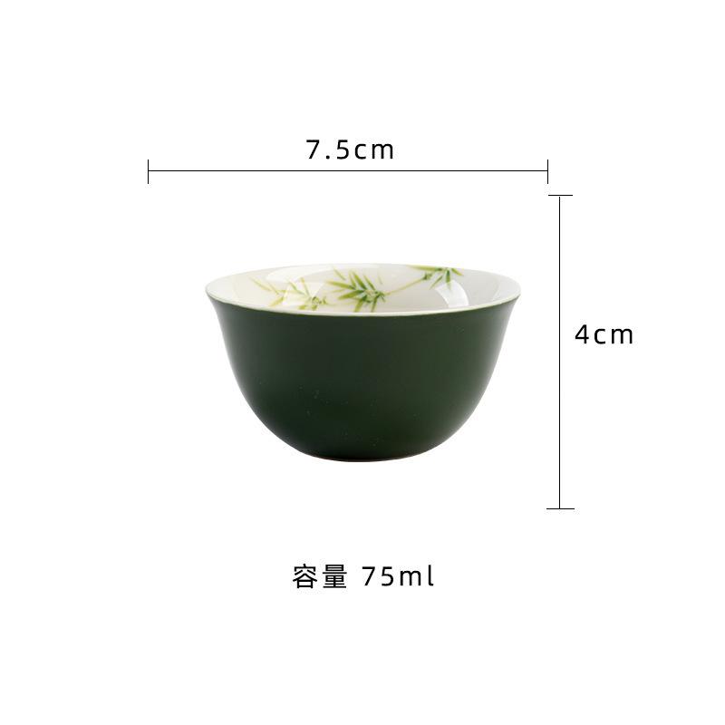 

2pc/lot Ink Green Hand Drawn Bamboo Teacup Zen Tea Bowl Tea Pair Tea-tasting Fragrance Cup Chazhan Master Cups Teaware Gift 75ml