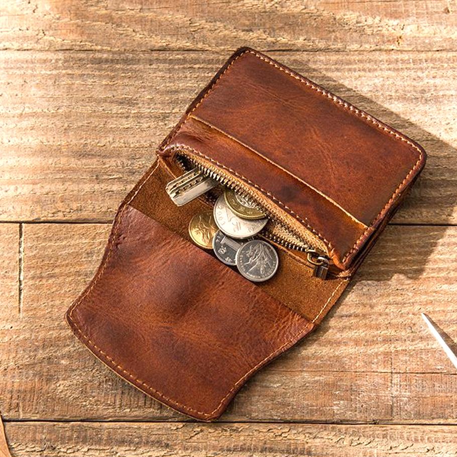 ארנק עור רטרו לגברים ולנשים שכבה ראשונה עור פרה רב-תכליתי אישי קטן תיק כרטיסים עבודת יד עור טהור נשים