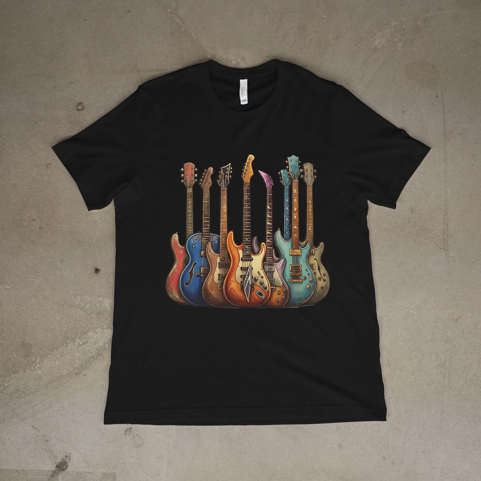 Electric Guitar Collection Shirt Colorful Rock Musician Graphic Tee XXL