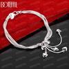 925 Sterling Silver Multi Snake Chain Heart-shaped Pendant Bracelet Fashionable Wedding Jewelry