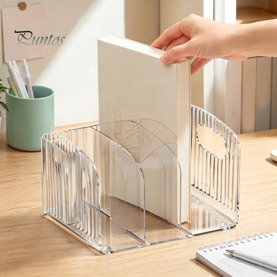 Clear Stationery Organizer Magazine Holder, 3/4-Compartment Desk Organizer, Vertical Bookend File Acrylic Bookends for Shelves Sorter Holder