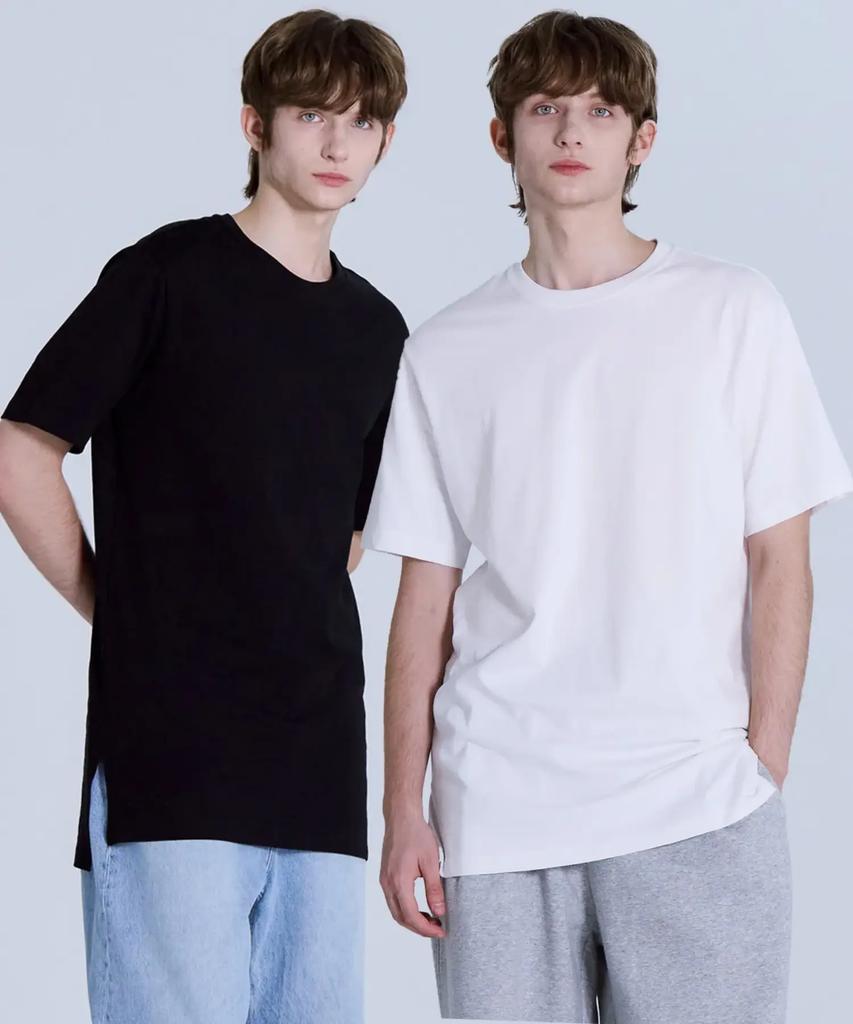 BASIC HOUSE [2Pack] Layered Oversized Short Sleeve T-Shirt Long Length 2 Pack (+7Cm) Lats0106