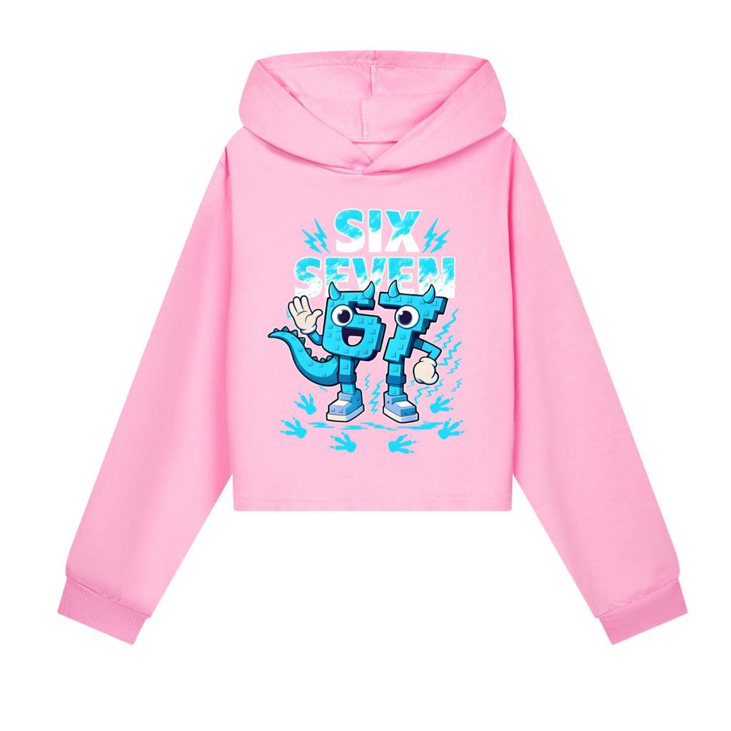 5192 Barnflickor Steal a Brainrot 67 Six Seven Tryckt Casual Långärmad Hoodie Sweatshirttopp