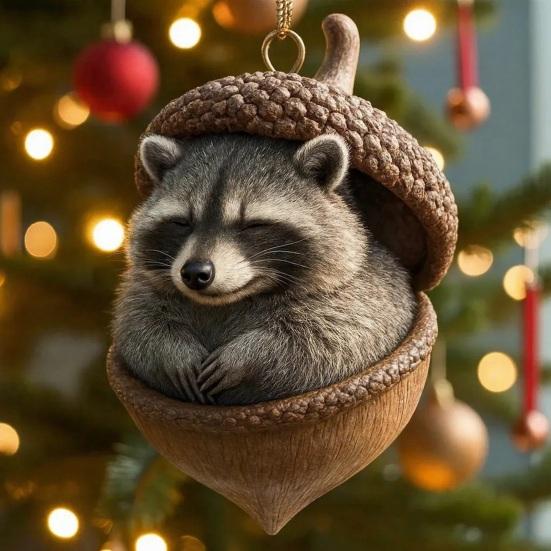 Forest Acorn Animal Ornaments 2D Acrylic Hanging Charm Cute Squirrel Deer Fox Decor for Car Mirror Home And Christmas Tree