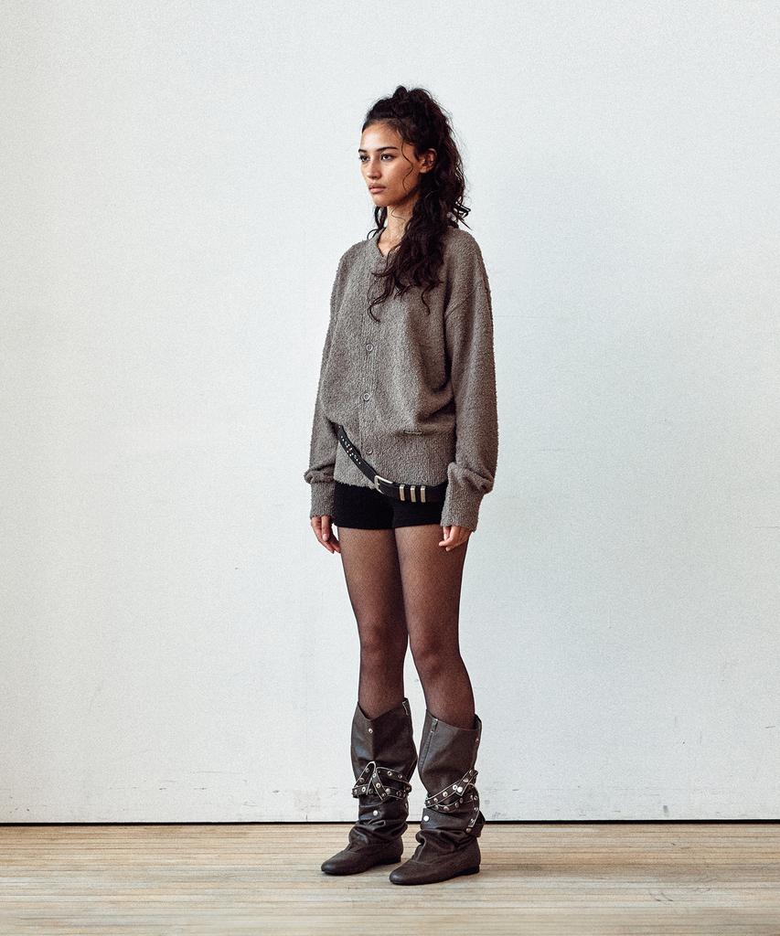 Thevinylhouse Round Neck Cardigan Brown