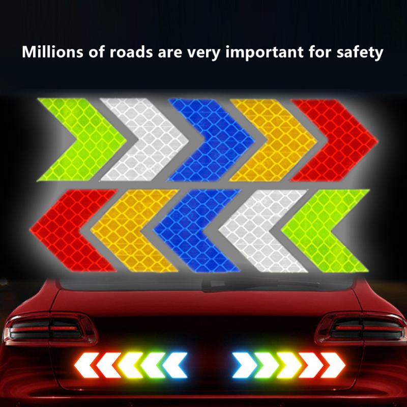 10 Piezas/Set Cinta Reflectante de Señal de Flecha Adhesivo de Seguridad de Advertencia Para Parachoques de Coche Maletero Reflector Cinta de Peligro Accesorios para Motocicleta