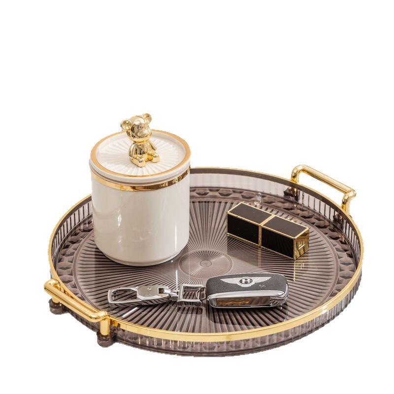 High-Grade Round Acrylic Serving Tray with Gold Rim One Size
