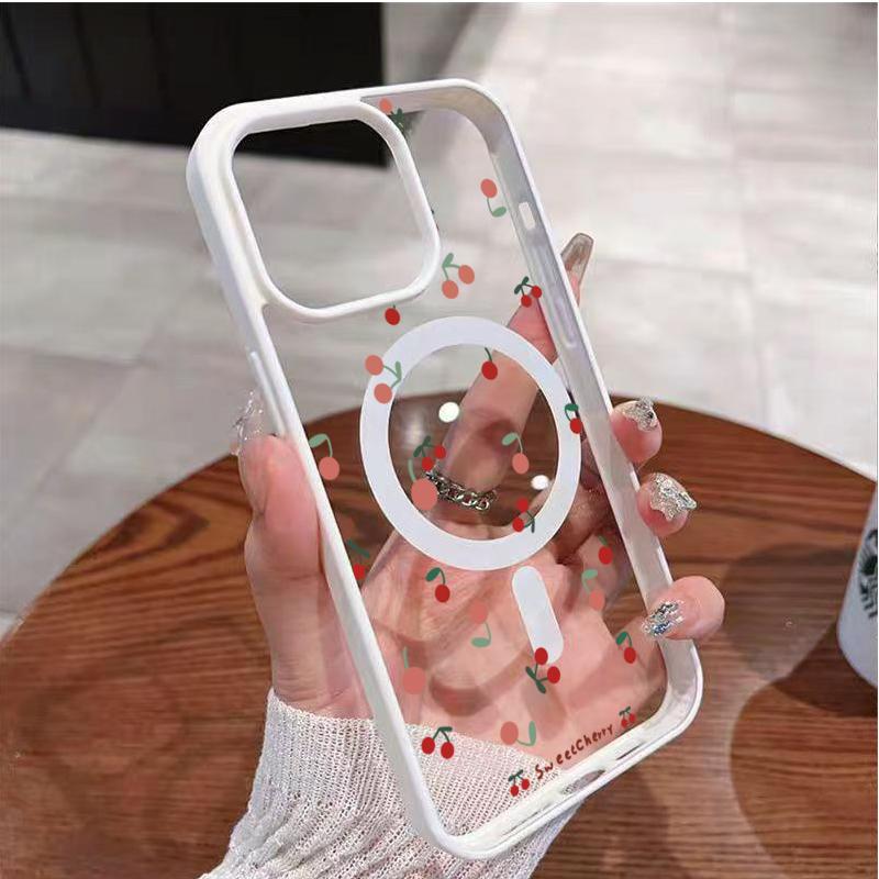

For Galaxy S25FE Case Red Cherry Alphabet Case for Samsung S26 Ultra S24 Plus S23 A57 A37 A56 A55 Magnetic Wireless Charge Cover Galaxy S23