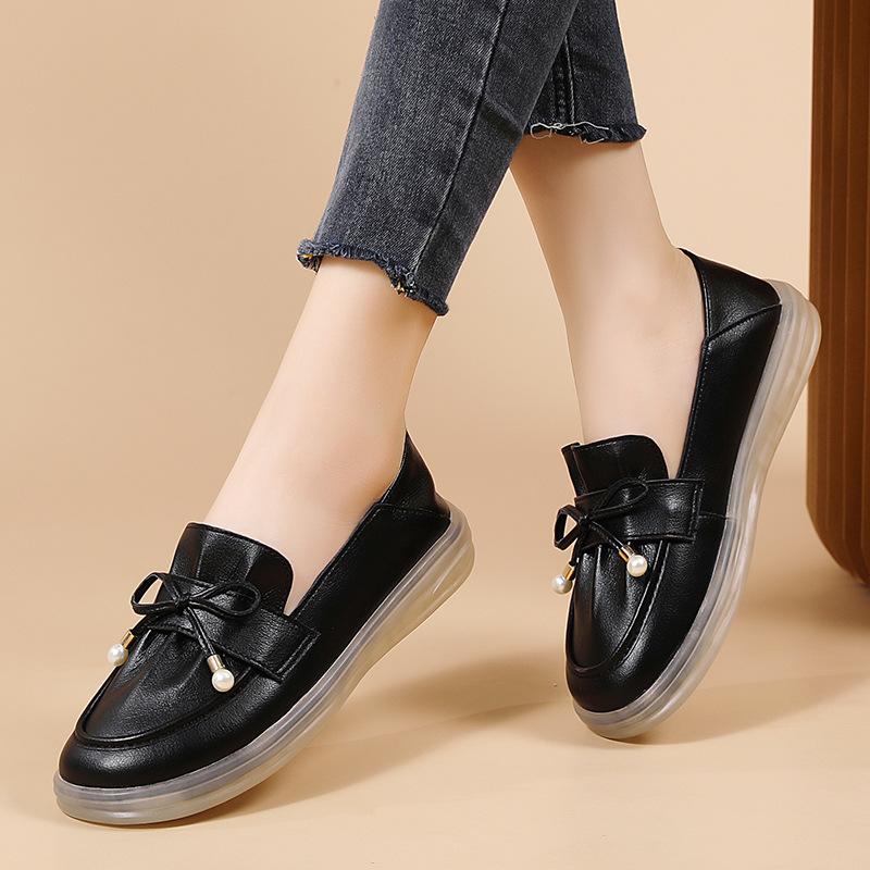 Leather women's new one-pedal women's shoes versatile Doudou single shoes comfortable flat shoes