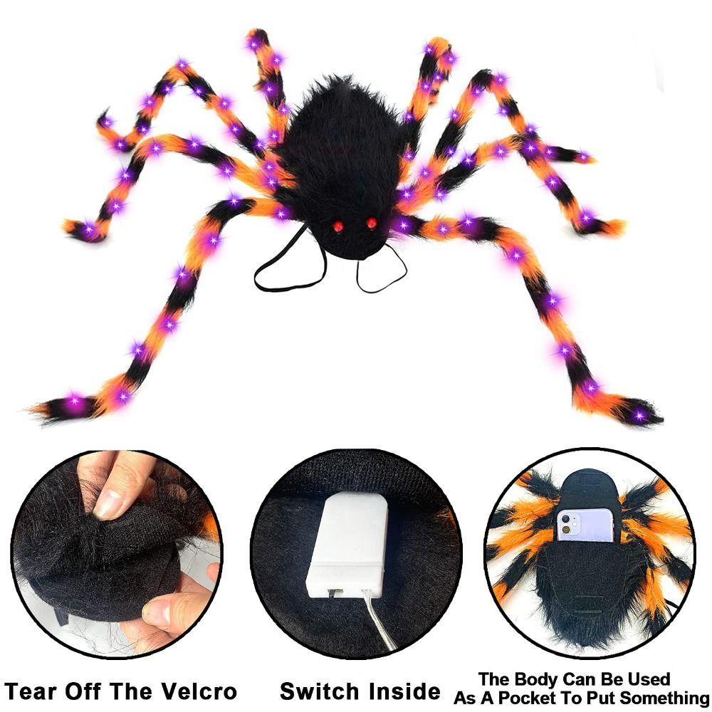 LED Halloween Spider Backpack Stuffed Animal Plush Spider Bag Big Spider Decoration  Puppy Pet