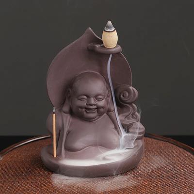 Lila Ton Maitreya Buddha Wasserfall Räuchergefäß Kreative Wohnkultur Räucherstäbchenhalter Tragbares Keramik Räuchergefäß Kunsthandwerk