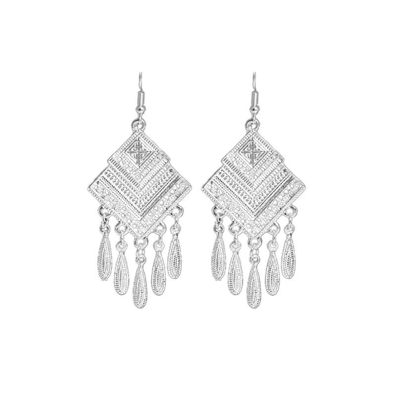 Miao Silver Tassel Dangle Earrings: Ethnic-Style Studs for Women