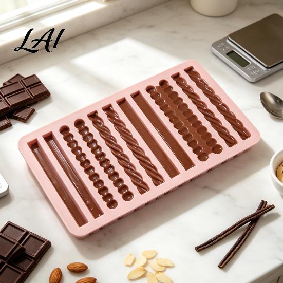 Flexible Soap Crafting Mold Silicone Chocolate Rod Mold 12 Cavity Non-stick Baking Tray Heat Resistant Molds Strip for Oven And Refrigerator Kitchen