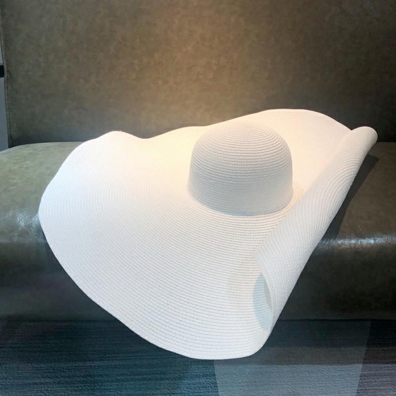 

Summer 25CMWide Brim Oversized Beach Hats For Women Large Straw casual vacation Panama Hat UV Protection Foldable Sun Shade Hat One Size