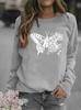 Butterfly Print Women's Long Sleeve Round Neck Hoodie