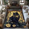 Black Cat Golden Moon Carpet Mystic Floral Rug Retro Mat Home Decoration Artistic Pattern Non-Slip Floor Mat Living Room Bedroom