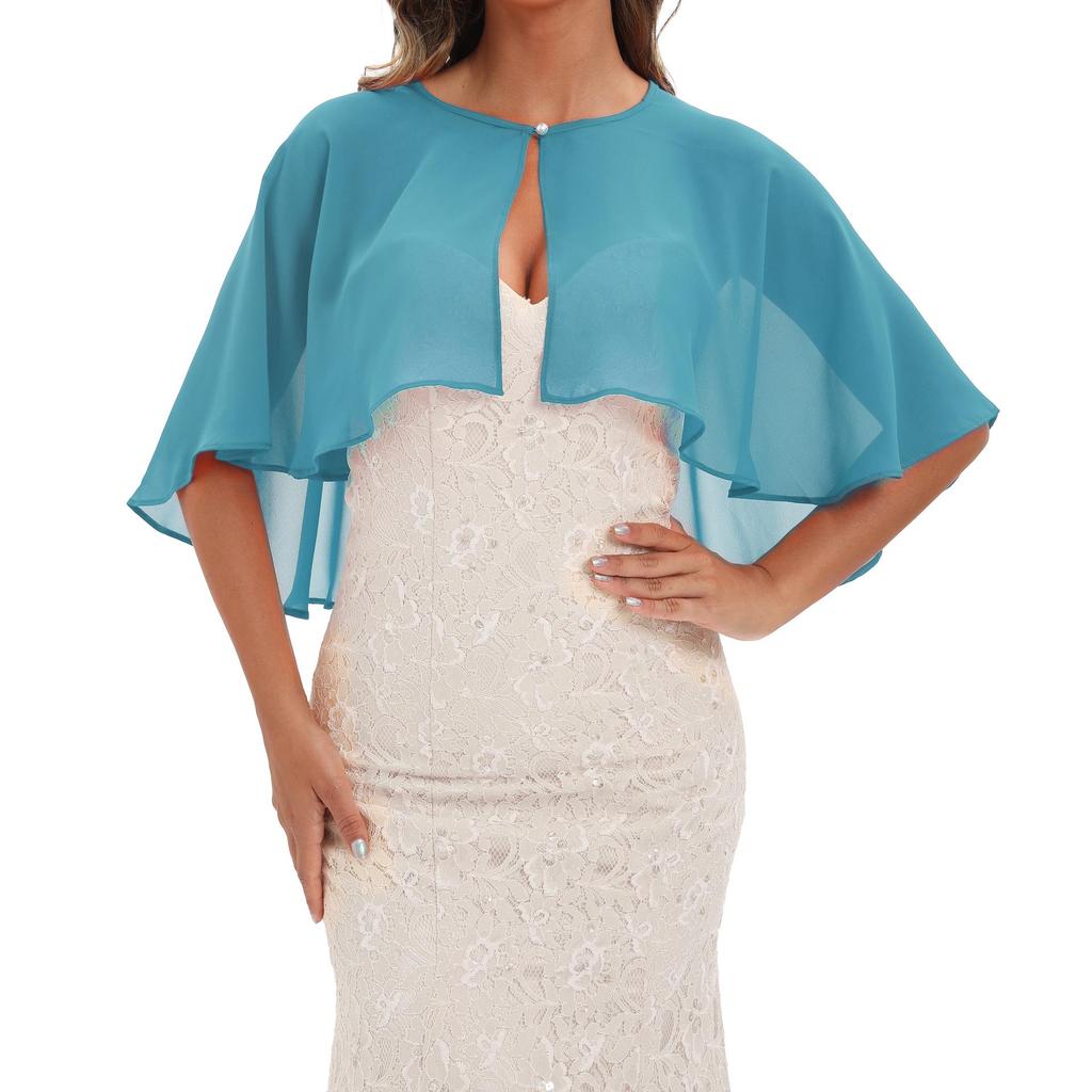 Round Neck Pearl Button Chiffon Shawl - All-Season European and American Style
