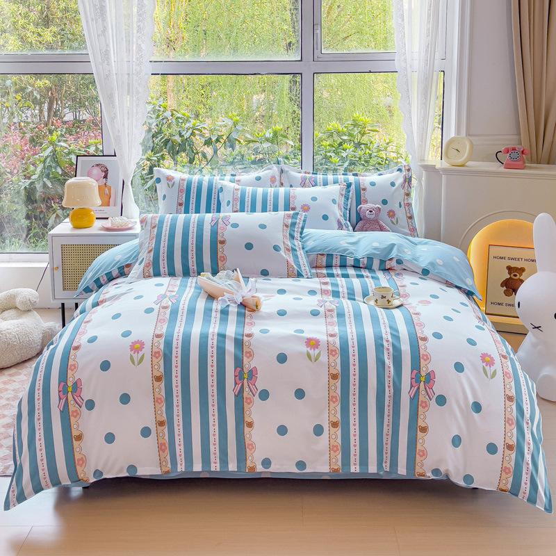 Pure Cotton Abraded Bedding Four-piece Set, Bed Sheet Quilt Cover, Dormitory Cotton Three-piece Set