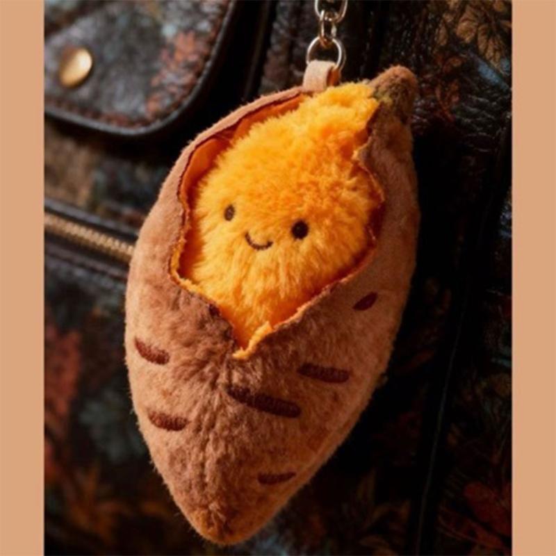 Multifunctional Adorable Roasted Sweet Potato Plush Keychain for Bag Charm Car Decoration Gift Ornament