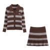 Kaslead New Women Clothes Western Style Fashion Stripe Cardigan Top Skirt Set