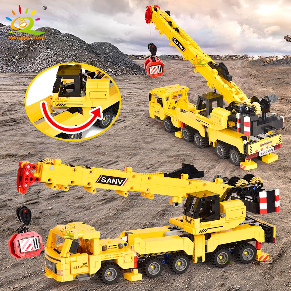 HUIQIBAO MOC Engineering Excavator Crane Truck Building Blocks Vehicle Car Bricks City Construction Toys For Children Boys