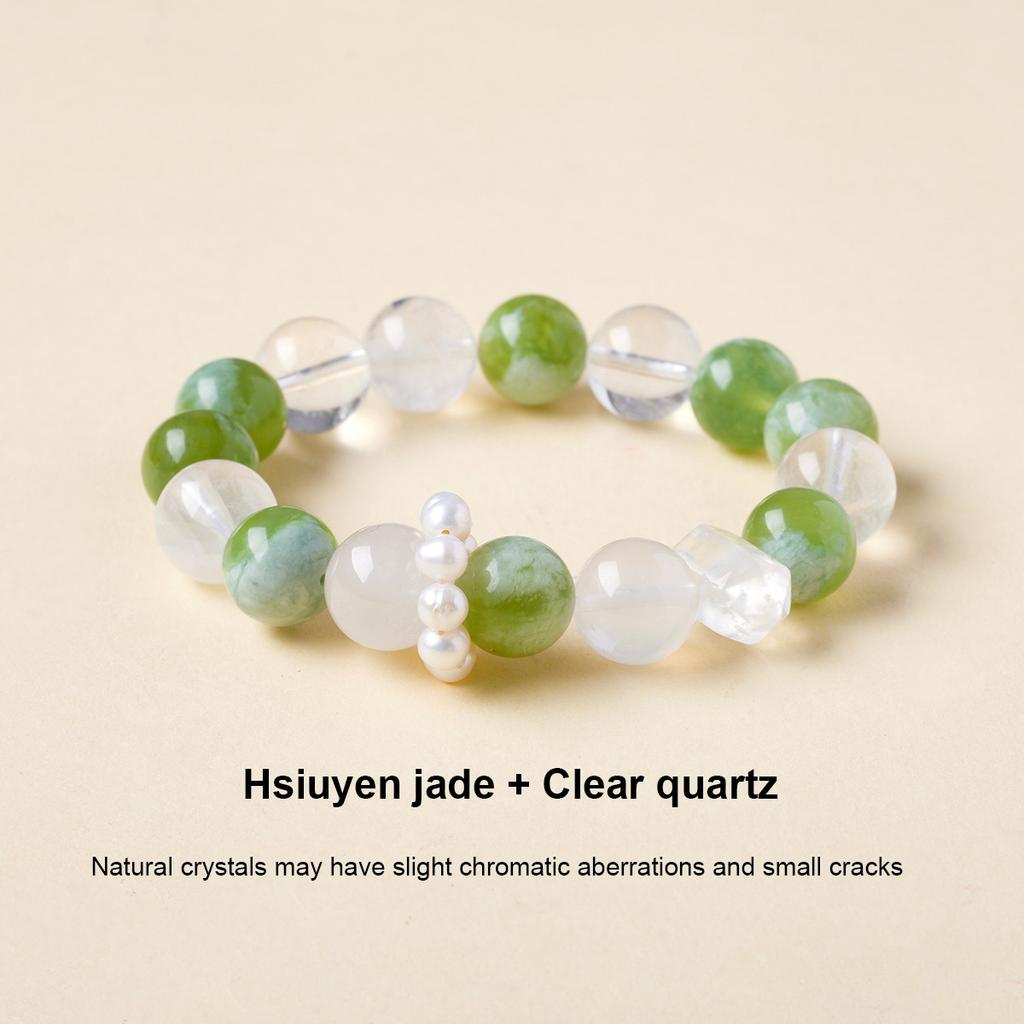 Natural Rose Quartz & Xiuyu Jade Beaded Bracelet Set Clear Quartz Healing Crystal Stretch Bracelet