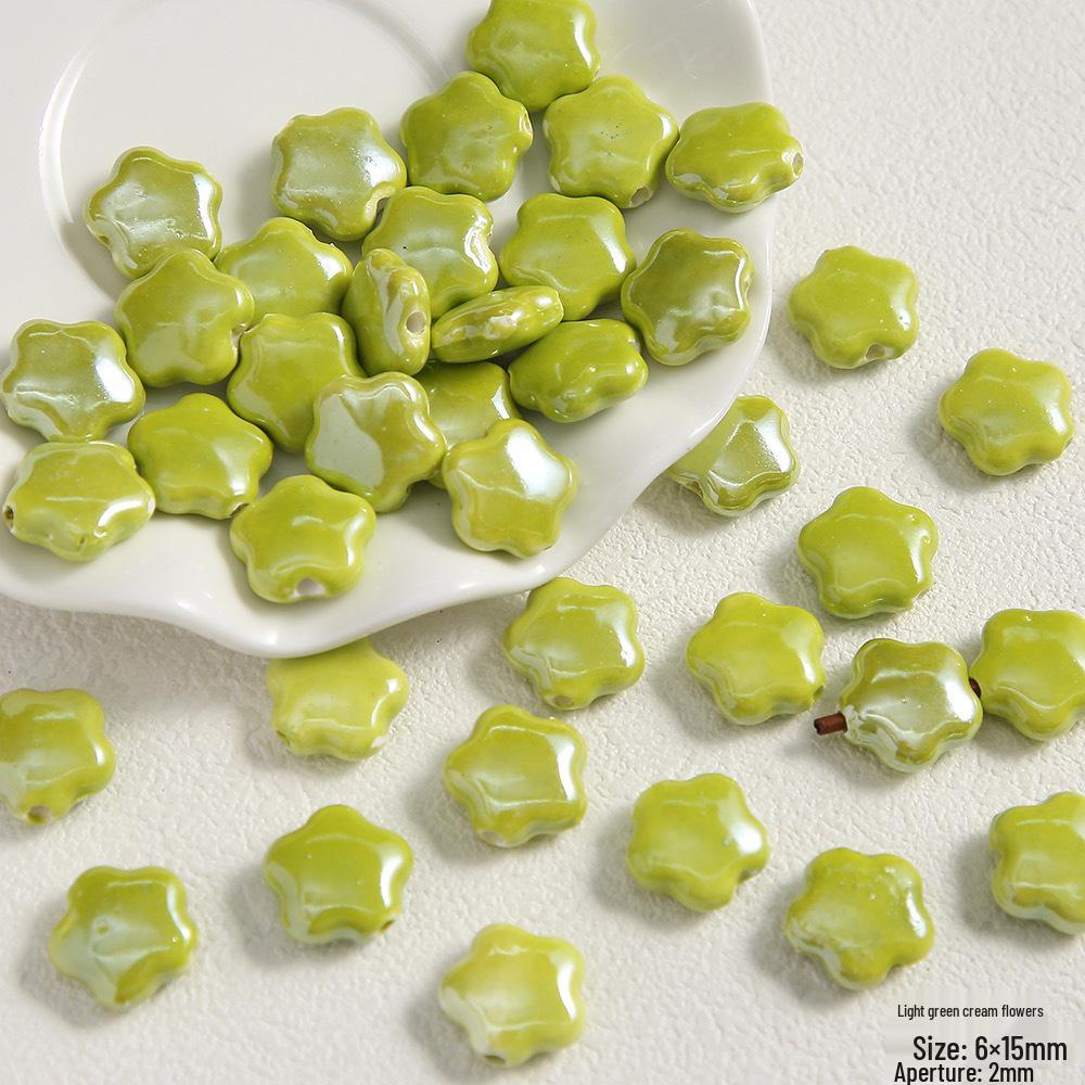 Handmade Cute Flower & Heart Green Ceramic Beads for DIY Jewelry
