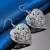 Elegant 925 Sterling Silver Delicate Heart-Shaped Openwork Earrings, Fashionable Women's Wedding Jewelry Accessories