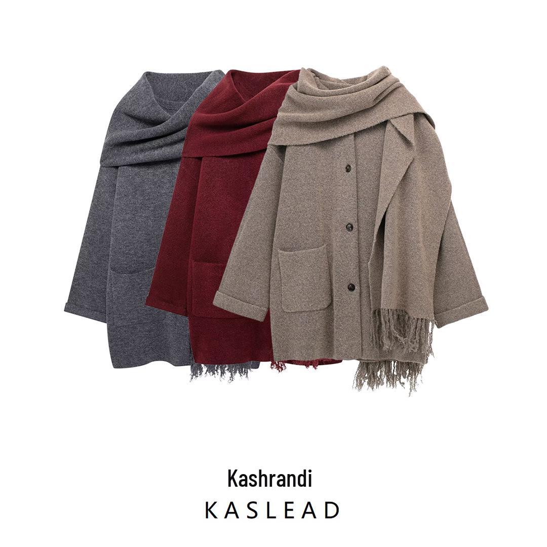

2024 Autumn Women s Loose-Fit Knit Coat with Scarf Large