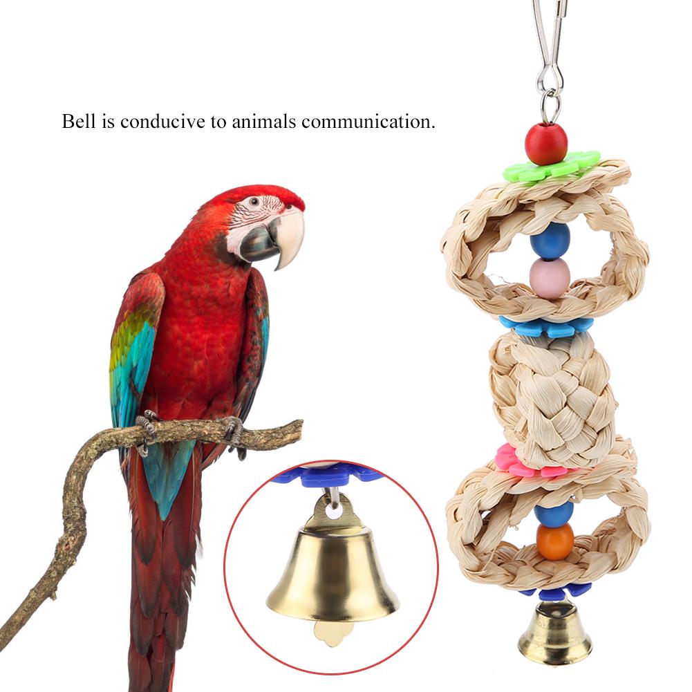 Pet Bird Toy Parrot Interactive Chew Wooden Circular Pattan Balls Hanging Cage Toys