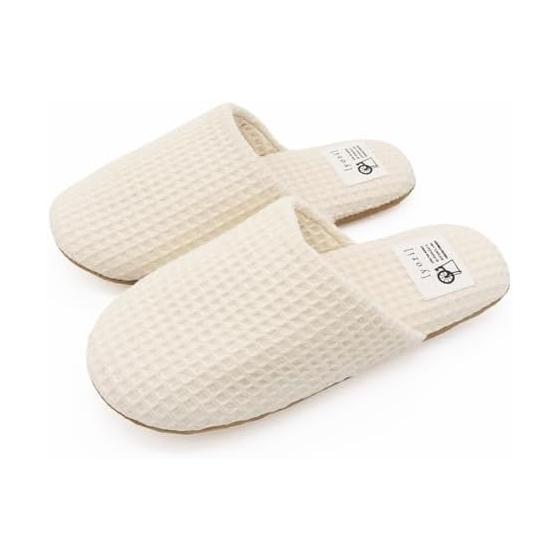 Okumura slippers, washable yori cotton waffles, 100% cotton, fluffy, soft to the touch, lightweight, easy to wear