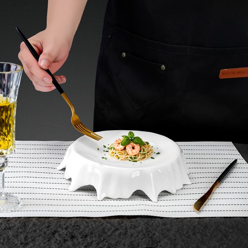 Moderner Speziell geformter Hoher Runder Tischteller Weiß Molekularküche Küchenutensilien Runde Dessert-Sushi-Platte Küchenutensilien