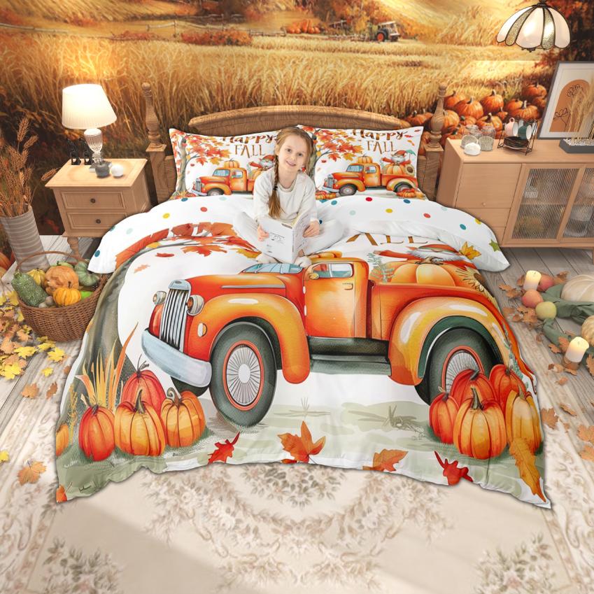 Homewish Harvest Pumpkin Duvet Cover Set Happy Fall'Y All Bedding Set Thanksgiving Theme Bed Set Room Decor