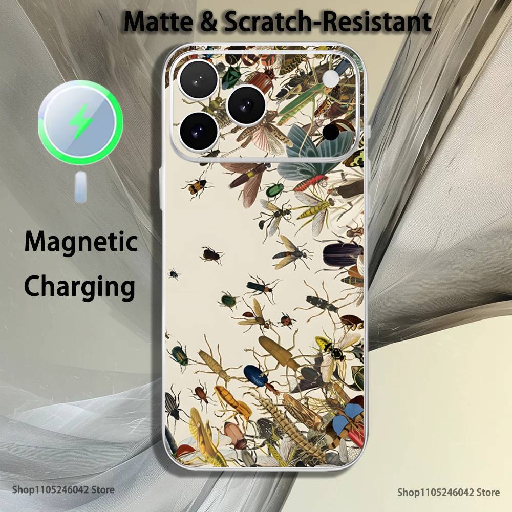Insects And Bugs For iPhone 17,16,15,14,13,12,11,Pro,Max,Plus Transparent White Phone Case Magnetic Wireless Charging