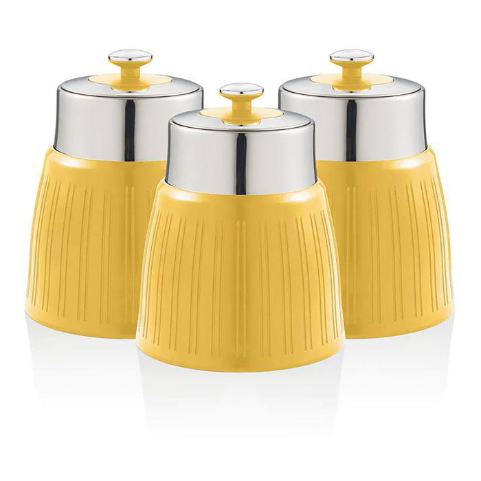 Retro Set 3 Boîtes De Rangement Cuisine 1,2L Hermétiques Pour Pâtes Riz, Vintage SWAN SWKA1024YELN Jaune 45369