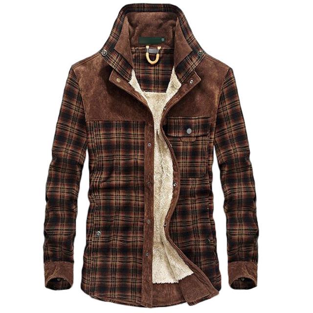 

Autumn Winter Plaid Corduroy Shirt Men Casual Thick Warm Shirts Wool Fleece Coats M