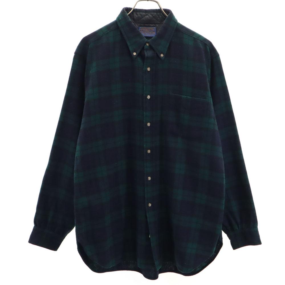 PENDLETON 70s Vintage USA Made Wool Blend Check Pattern Long Sleeve Wool Shirt Men's Used