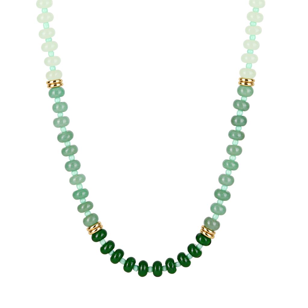 Unique Colored Natural Stone Necklace,Women's Stainless Steel OT Buckle Bead Chain Necklaces,Fashion Jewelry Gifts