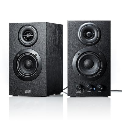 Sanwa Direct PC Speaker Wired Wooden 16W Speaker with Amplifier Bookshelf Type 3.5mm Built-in 400-SP068