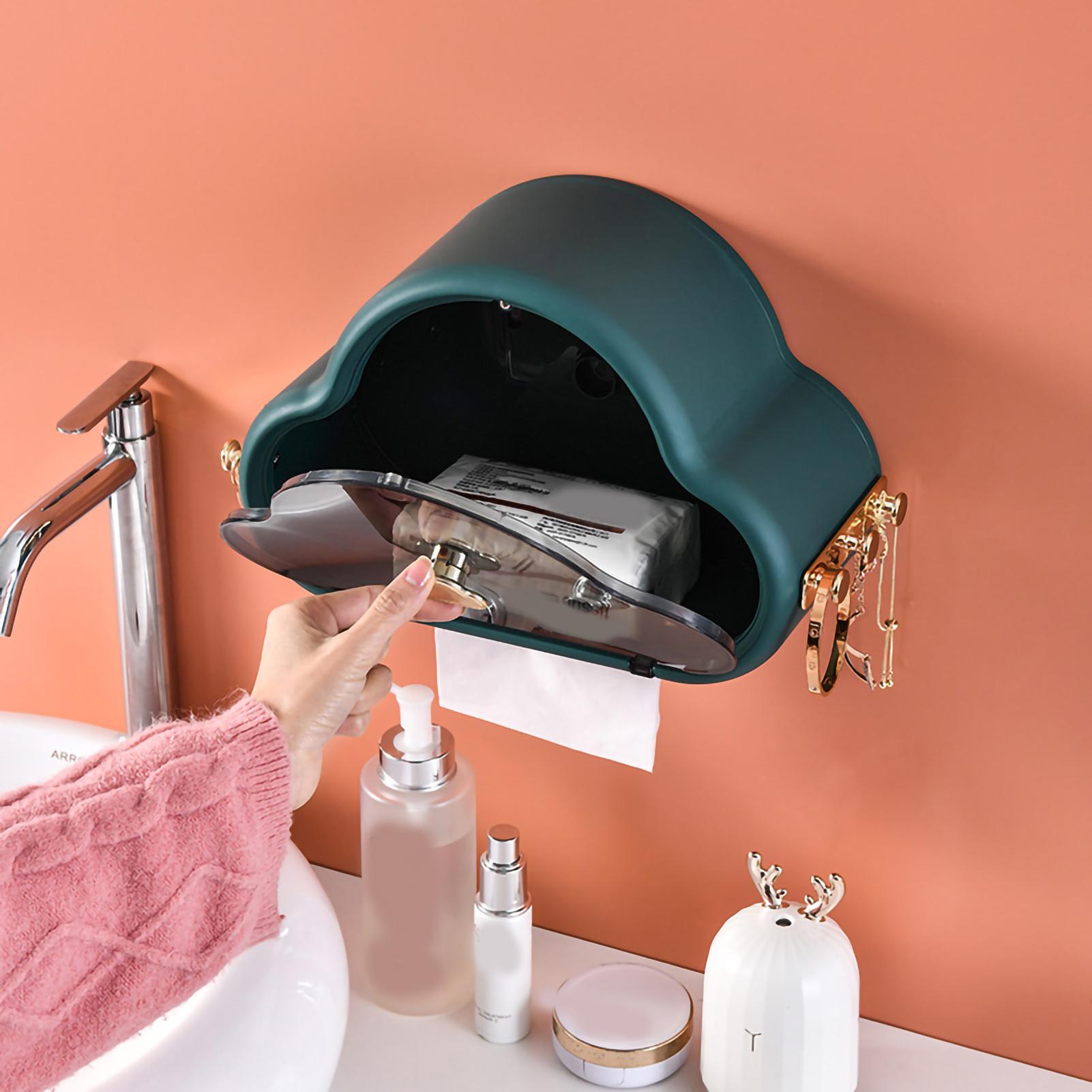 

Tissue Holder Wall Mounted Side Hooks Waterproof Simple Fashionable Tissue Box for Bathroom Dark Green