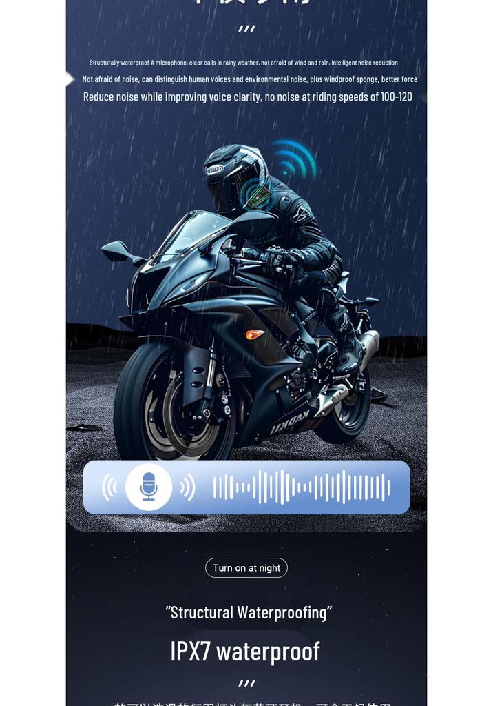 A1 Bluetooth Full Face Helmet Earphones, Waterproof Noise-Cancelling Motorcycle Intercom