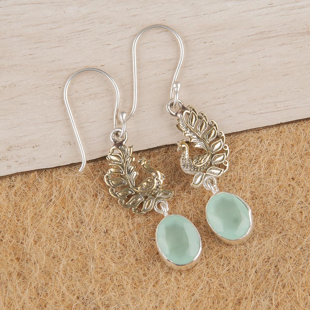 Aqua Chalcedon Handgefertigter Edelsteinschmuck, 925 Sterling Silber Ohrringe Unikat Design Schmuck, Für Frauen