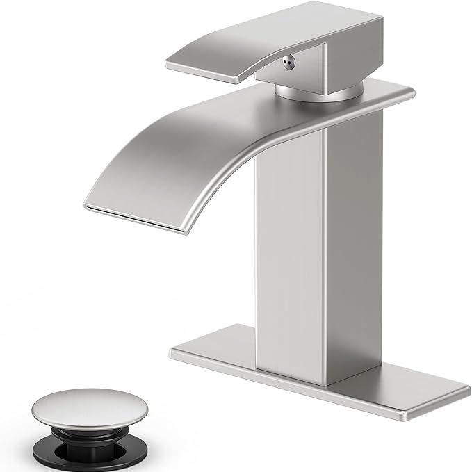 Bathroom hot and cold water faucet with spring-loaded drain and two 60cm water supply pipes