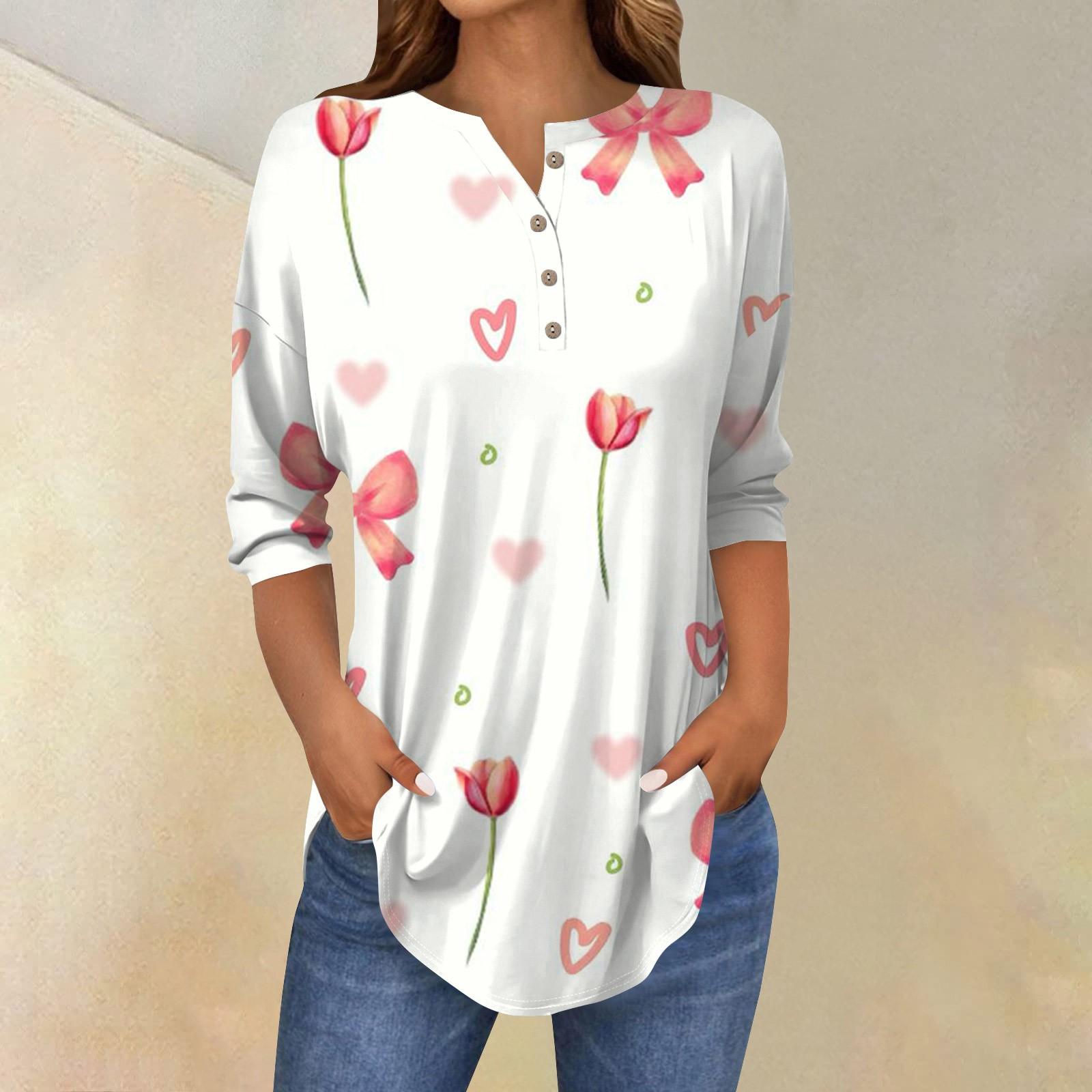 

Жіноча повсякденна вільна футболка з бантом і ґудзиками з рукавами три чверті XL білий