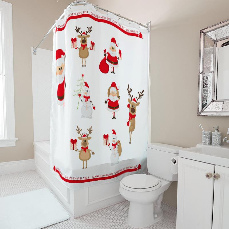 Tu Christmas Shower Curtain Santa Claus Reindeer Holiday Festive Bathroom Decor Waterproof Xmas Themed Backdrop Home Textile