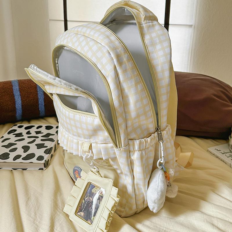 Girls Plaid Backpack Junior High School Student Schoolbag Children Large Capacity Backpack