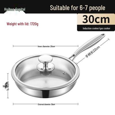 HUIHUADU 30cm 304 Stainless Steel Non-Stick Frying Pan with Lid